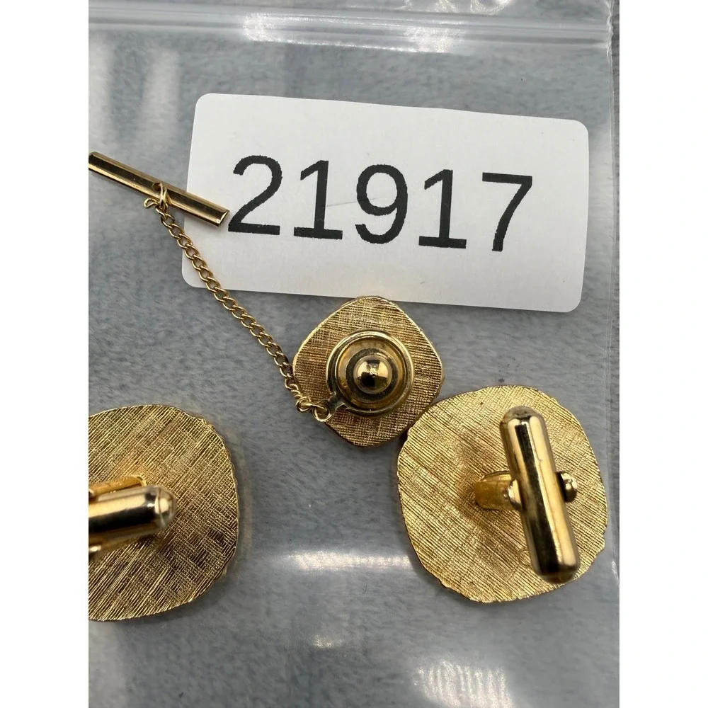 Vintage Cufflinks Set Tie Pin‎ Gold Tone
